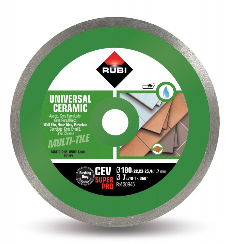 Disc diamantat pt. gresie si faianta 180mm, cev 180 superpro - rubi-30945