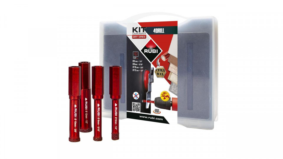 Kit carote diamantate drygres4drill 6, 8, 10, 12mm, 4 buc. - rubi-5939