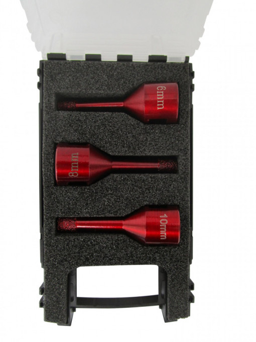 Set carote diamantata pt. gresie portelanata & piatra - diam. 6, 8, 10mm - cu ceara- Premium - DXDH.80408.Satz6-10W
