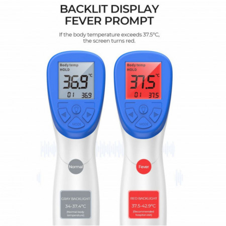Termometru cu Infrarosu contactless Afisaj Digital LCD extra large, Alarma temperatura mare, Timp masurare 0,3 sec, Distanta masurare 1-2 cm, frunte si suprafete