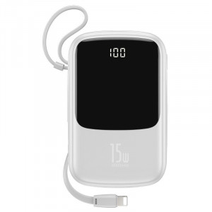 Powerbank Baseus Qpow cu cablu Lightning, 10000mAh, 3A, 15W (alb)