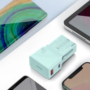 Incarcator universal de retea Baseus, QC 3.0, PD, USB + USB-C, 100-240V, 18W, EU/US/UK/AU (albastru)