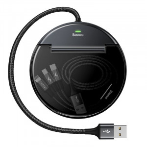 Statie incarcare auto Baseus Car Sharing (2x USB + USB-C) cu cablu USB 3in1 (micro/Lightning/USB-C) (negru)
