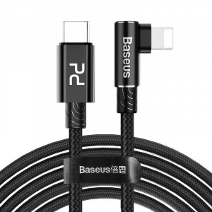 Cablu 90 grade USB-C - Lightning PD Baseus MVP Elbow, 18W, 2m (negru)