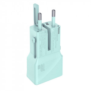 Incarcator universal de retea Baseus, QC 3.0, PD, USB + USB-C, 100-240V, 18W, EU/US/UK/AU (albastru)