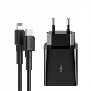 Set incarcatoare USB-C PD Baseus Mini, Power Delivery 18W cu cablu USB-C - Lightning 1m (negru) 5 buc