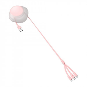 Cablu retractabil USB 3in1 Baseus Let's go Little Reunion, Lightning / USB-C / micro USB, 3A, 0,85m (alb-roz)
