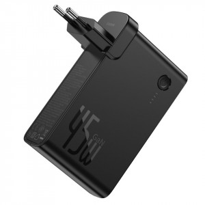 Incarcator GaN + powerbank 10000mAh 2in1 Baseus Power Station, USB + USB-C, QC 3.0, PPS, PD 3.0, 5A, 45W (negru)