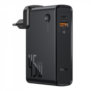 Incarcator GaN + powerbank 10000mAh 2in1 Baseus Power Station, USB + USB-C, QC 3.0, PPS, PD 3.0, 5A, 45W (negru)