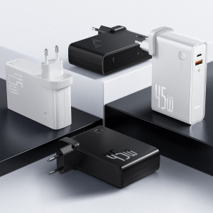 Incarcator GaN + powerbank 10000mAh 2in1 Baseus Power Station, USB + USB-C, QC 3.0, PPS, PD 3.0, 5A, 45W (alb)