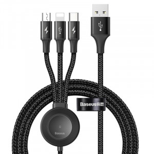 Cablu USB 3in1 Baseus Star Ring cu incarcare wireless pt Apple Watch, 1.2m (negru)