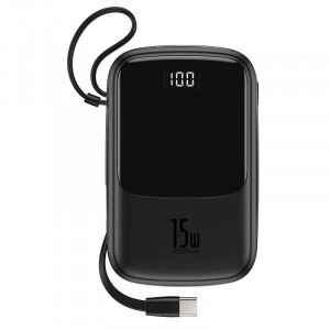 Powerbank Baseus Qpow cu cablu USB-C, 10000mAh, 3A, 15W (negru)