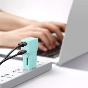 Incarcator universal de retea Baseus, QC 3.0, PD, USB + USB-C, 100-240V, 18W, EU/US/UK/AU (albastru)
