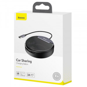 Statie incarcare auto Baseus Car Sharing (2x USB + USB-C) cu cablu USB 3in1 (micro/Lightning/USB-C) (negru)