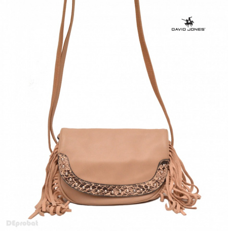 Geanta bej dama originala David Jones 3845-1SAND - Poseta bej dama cu ciucuri