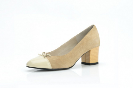Pantofi dama eleganti din piele naturala bej velur cod P308