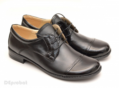 Pantofi dama piele naturala negri cu siret cod P48 - Made in Romania