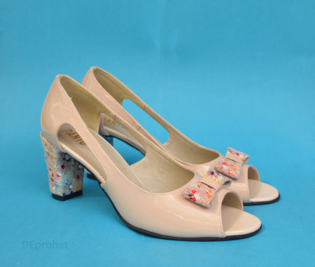 Sandale bej dama din piele naturala toc aplicat 7,5 cm cod S311