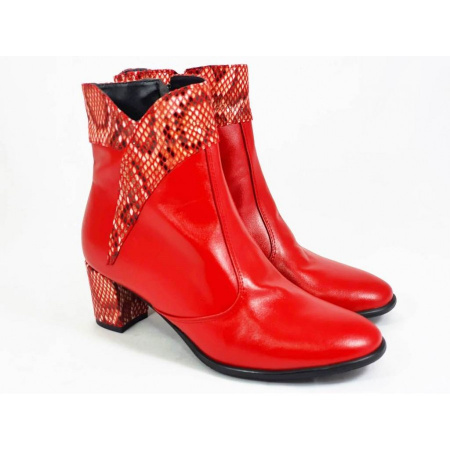 Ghete dama rosii din piele naturala cu toc imbracat cod G303