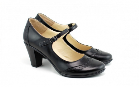 Pantofi dama eleganti din piele naturala negri cu toc de 7 cm cod P117N
