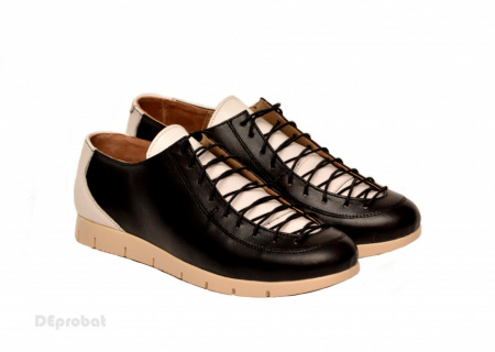 Pantofi dama negri cu alb din piele naturala cod P185