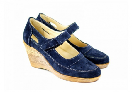 Pantofi dama piele naturala velur bleumarin cu platforma cod P74BLVEL - Made in Romania