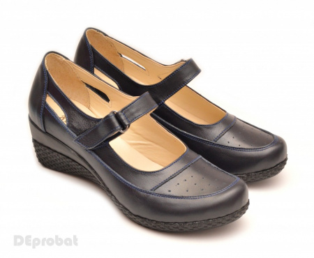 Pantofi dama piele naturala bleumarin cu platforma cod P57 - Made in Romania