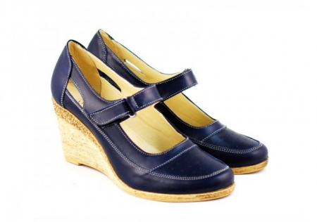 Pantofi dama piele naturala bleumarin cu platforma cod P74BL - Made in Romania