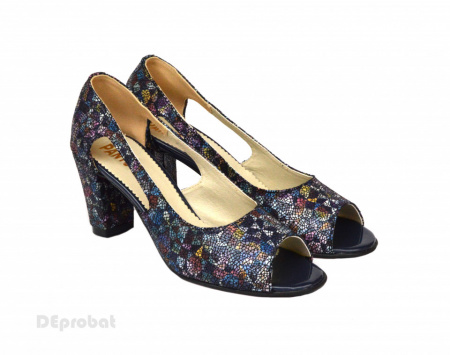 Sandale multicolore dama din piele naturala toc 7,5 cm cod S308