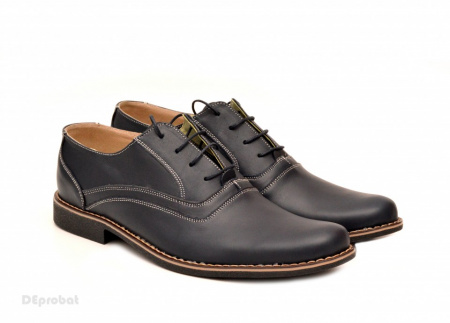 Pantofi barbati piele naturala bleumarin casual-eleganti cu siret cod P120
