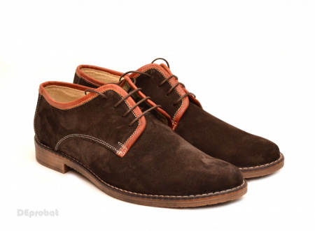 Pantofi barbati piele naturala velur maro casual-eleganti cu siret cod P112