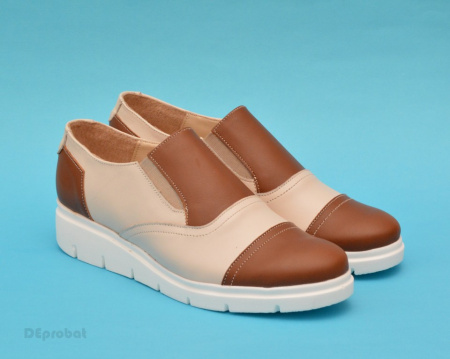 Pantofi dama bej casual-eleganti din piele naturala cu elastic cod P59
