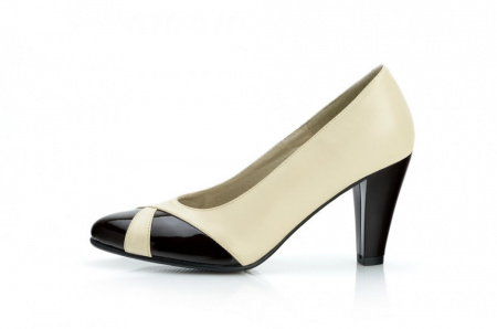 Pantofi dama eleganti din piele naturala bej cu negru cod P301