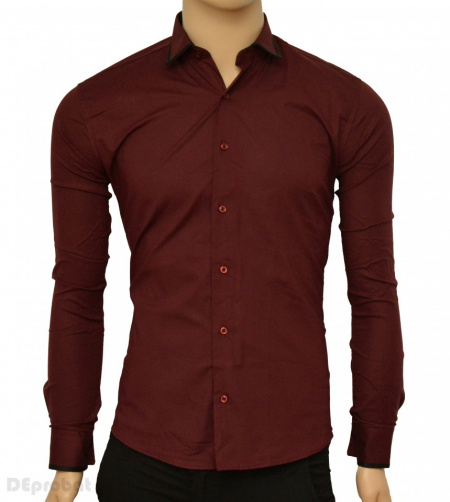 Camasa Slim Fit bordo cu terminatii negre - Camasa bordo barbati ZR67