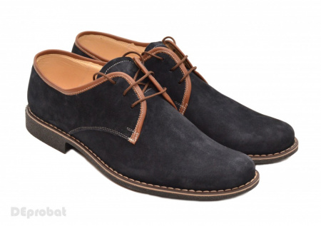 Pantofi barbati piele naturala velur bleumarin casual-eleganti cu siret cod P44