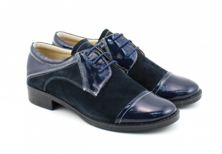 Pantofi dama piele naturala bleumarin cu siret cod P90BL - Made in Romania