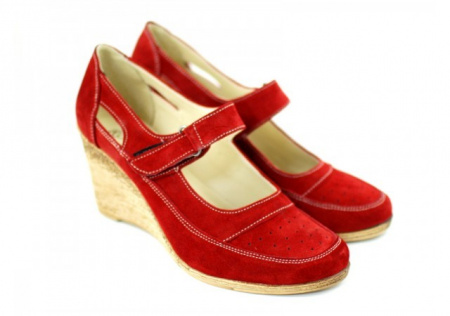 Pantofi dama piele naturala velur rosii cu platforma cod P74RVEL - Made in Romania