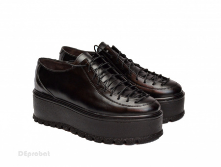 Pantofi negri dama cu talpa inalta 5,5 cm din piele naturala cod P188N
