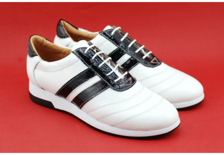 Pantofi sport dama piele naturala alb cu negru cod P86 - Made in Romania
