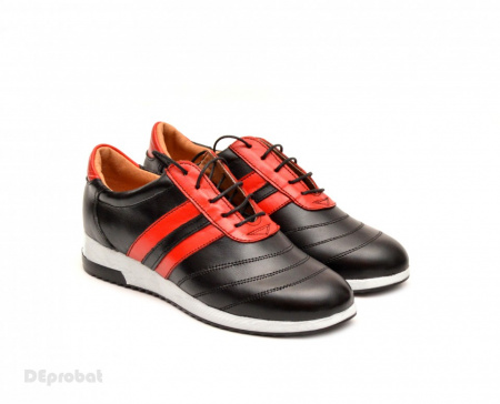 Pantofi sport dama piele naturala negru cu rosu cod P79 - Made in Romania