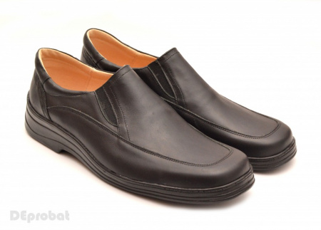Pantofi barbati piele naturala negri casual-eleganti cu elastic cod P61