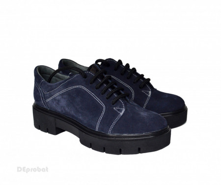 Pantofi dama bleumarin lucrati manual din piele naturala velur cod P201
