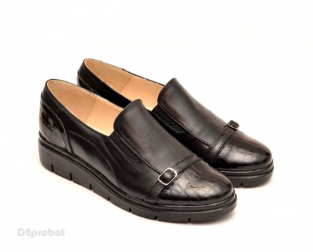 Pantofi dama negri sport-casual din piele naturala cu elastic cod P101