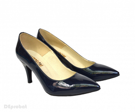 Pantofi stiletto bleumarin lacuiti dama eleganti din piele naturala cod P332BLM