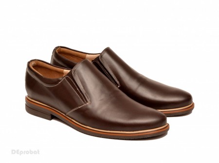 Pantofi barbati piele naturala maro casual-eleganti cu elastic cod P147