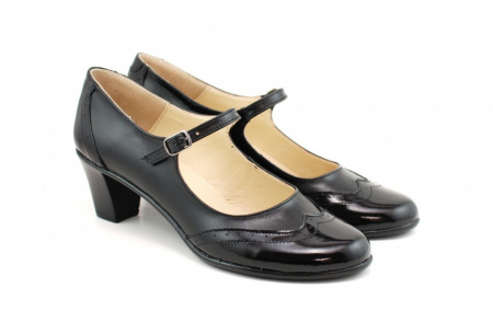 Pantofi dama eleganti din piele naturala negri cu toc de 5 cm cod P118N
