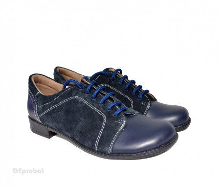Pantofi dama piele naturala bleumarin cu siret cod P95BL - LICHIDARE STOC 39