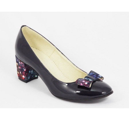 Pantofi eleganti dama bleumarin lacuiti din piele naturala cod P327