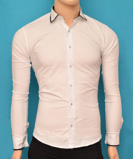 Camasa Slim Fit alba cu terminatii negre - Camasa alba barbati ZR68