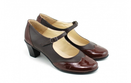 Pantofi dama eleganti din piele naturala maro cu toc de 5 cm cod P118M